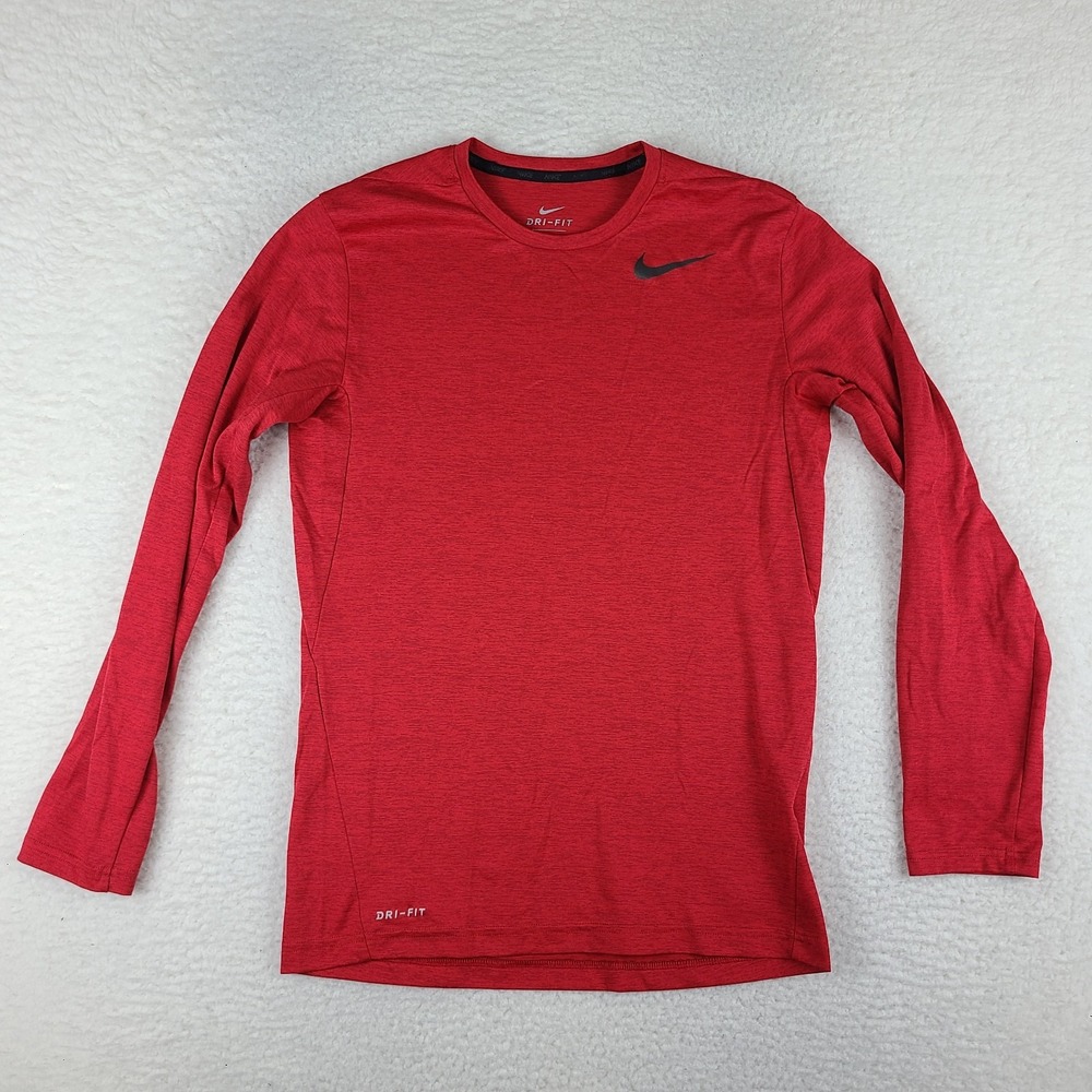 Nike Shirt Mens Small Red Dri Fit Long Sleeve Crewneck Performance T-Shirt